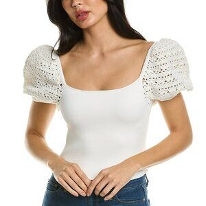 NWT Alice + Olivia Caley Crochet Puff Sleeve Top in Soft White.  SZ L